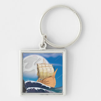 Sail Ship in Ocean Storm Keychain