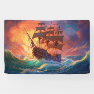 Sail Ship On A Stormy Sea Banner