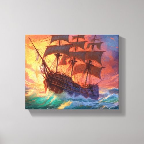 Sail Ship On A Stormy Sea Canvas Print