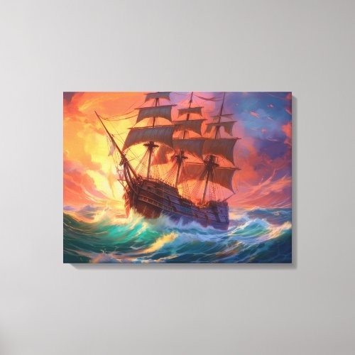 Sail Ship On A Stormy Sea Canvas Print
