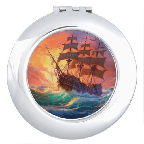 Sail Ship On A Stormy Sea Compact Mirror