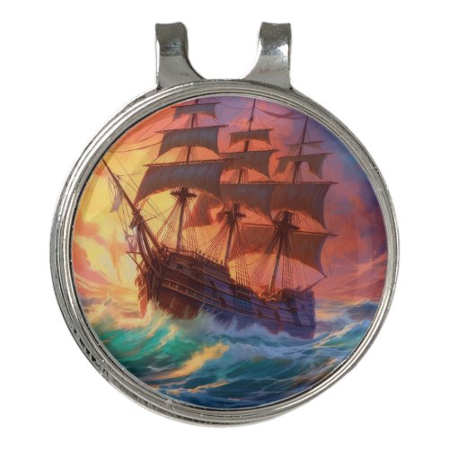Sail Ship On A Stormy Sea Golf Hat Clip