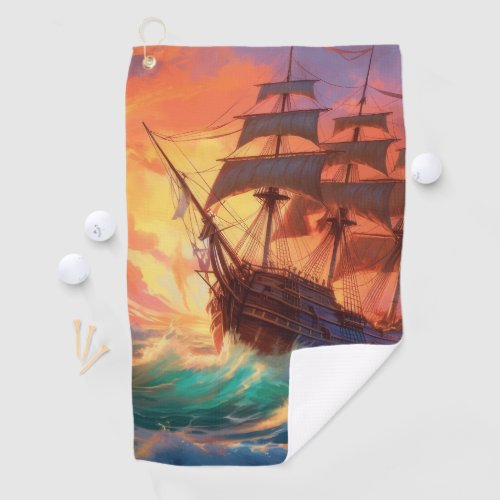 Sail Ship On A Stormy Sea Golf Towel