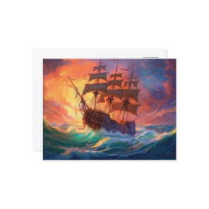 Sail Ship On A Stormy Sea Holiday Postcard