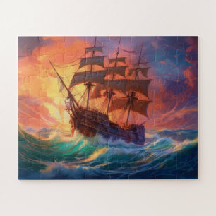 Sail Ship On A Stormy Sea Jigsaw Puzzle