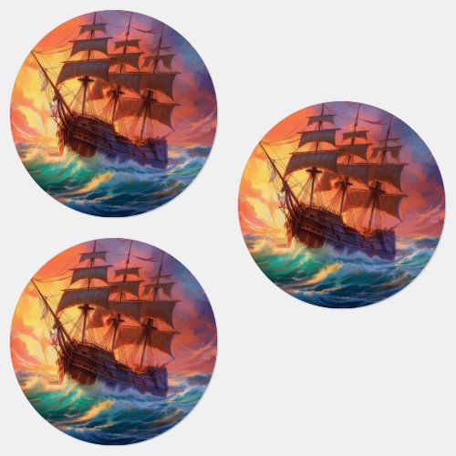 Sail Ship On A Stormy Sea Labels