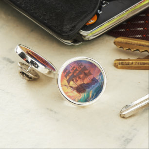 Sail Ship On A Stormy Sea Lapel Pin