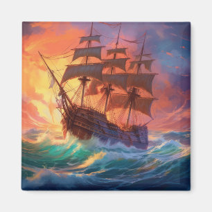 Sail Ship On A Stormy Sea Magnet