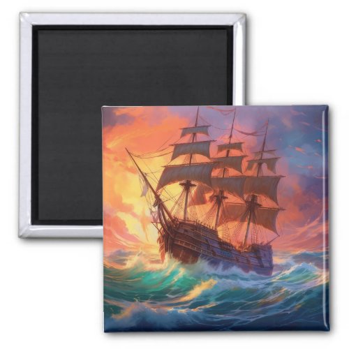 Sail Ship On A Stormy Sea Magnet