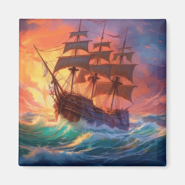 Sail Ship On A Stormy Sea Magnet (Front)