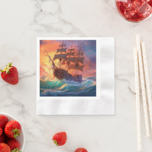 Sail Ship On A Stormy Sea Napkins