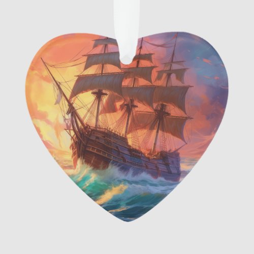 Sail Ship On A Stormy Sea Ornament