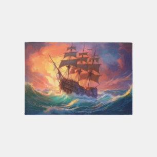 Sail Ship On A Stormy Sea Outdoor Rug