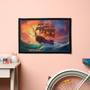Sail Ship On A Stormy Sea Pennant