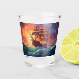 Sail Ship On A Stormy Sea Shot Glass