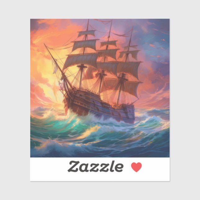 Sail Ship On A Stormy Sea Sticker (Sheet)