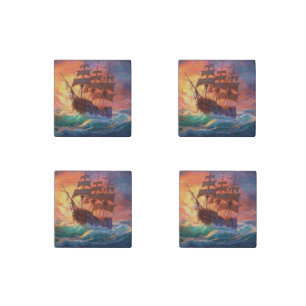 Sail Ship On A Stormy Sea Stone Magnet