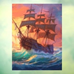 Sail Ship On A Stormy Sea Window Cling