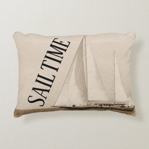 Sail Time Vintage Nautical Sailboat Beach House Accent Pillow