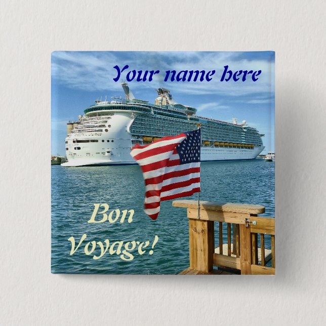 Sailaway Bon Voyage Name Pin Button (Front)