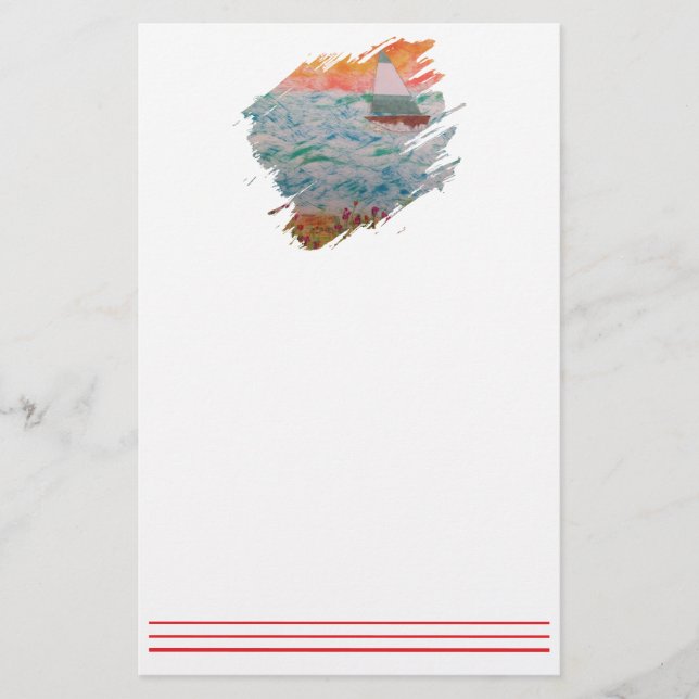 Sailboat-3 Paintstroke Stationery (Front)