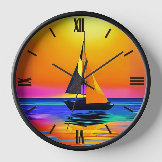 Sailboat Against a Vibrant Ocean Sunset Clock (Front)