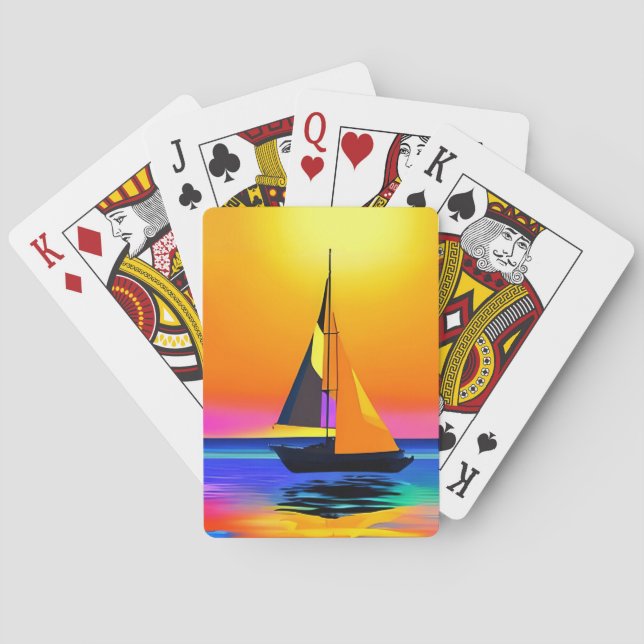 Sailboat Against a Vibrant Ocean Sunset Poker Cards (Back)