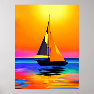 Sailboat Against a Vibrant Ocean Sunset Poster