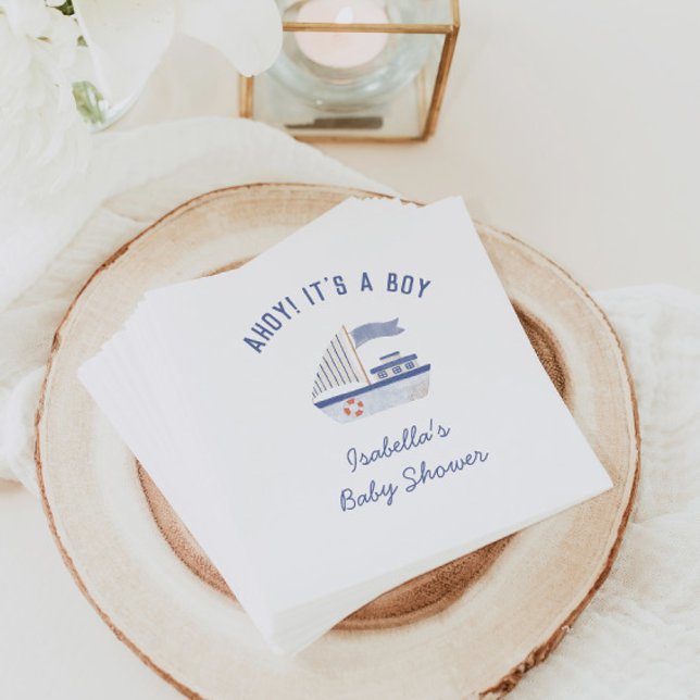 Sailboat Ahoy! It's A Boy Baby Shower Napkins (Creator Uploaded)