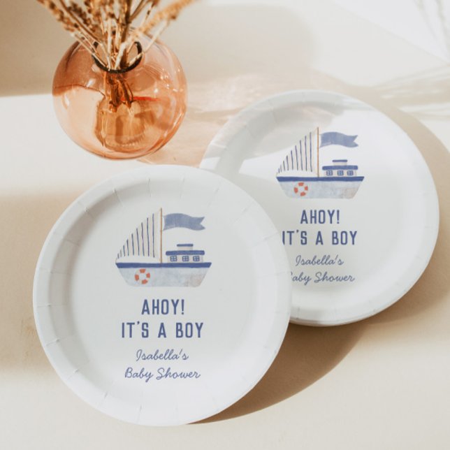 Sailboat Ahoy! It's A Boy Baby Shower Paper Plates (Creator Uploaded)