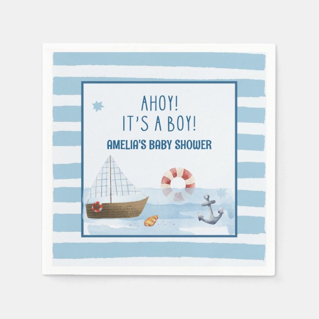  Sailboat Ahoy its a boy blue baby shower  Napkins (Front)