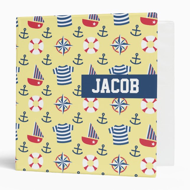 Sailboat Anchor Nautical Pattern, Name Binder (Front/Inside)