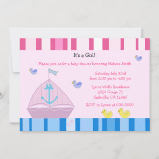 Sailboat and Anchor Baby Girl Shower Invitation