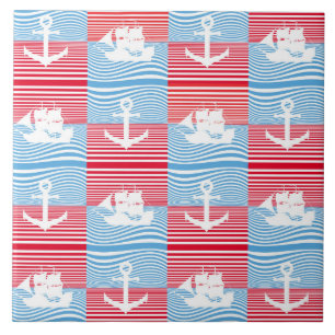 Sailboat and anchor pattern ceramic tile