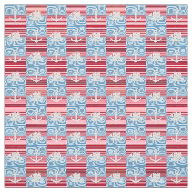 Sailboat and anchor pattern fabric (Swatch)