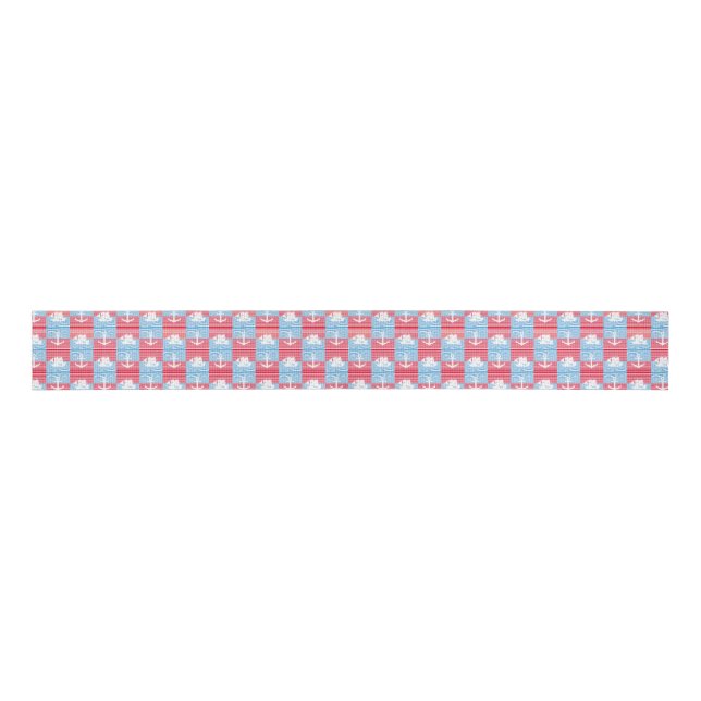 Sailboat and anchor pattern grosgrain ribbon (Front)