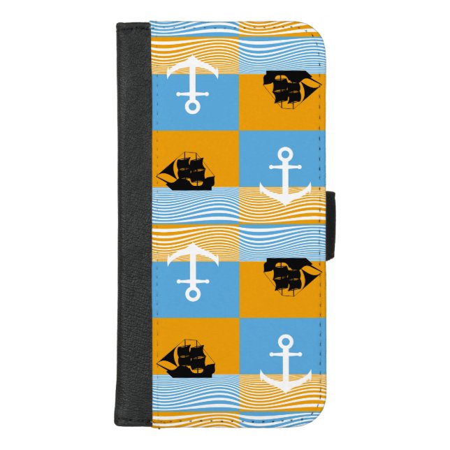 Sailboat and anchor pattern iPhone wallet case (Front)