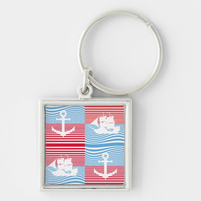 Sailboat and anchor pattern keychain (Front)
