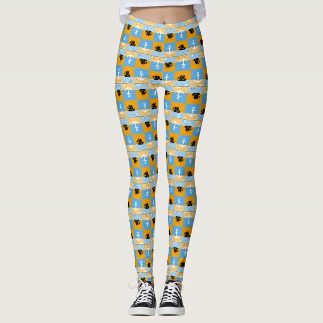 Sailboat and anchor pattern leggings (Front)