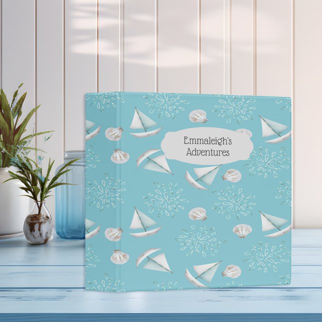 Sailboat and Clam Nautical Pattern 3 Ring Binder (Creator Uploaded)
