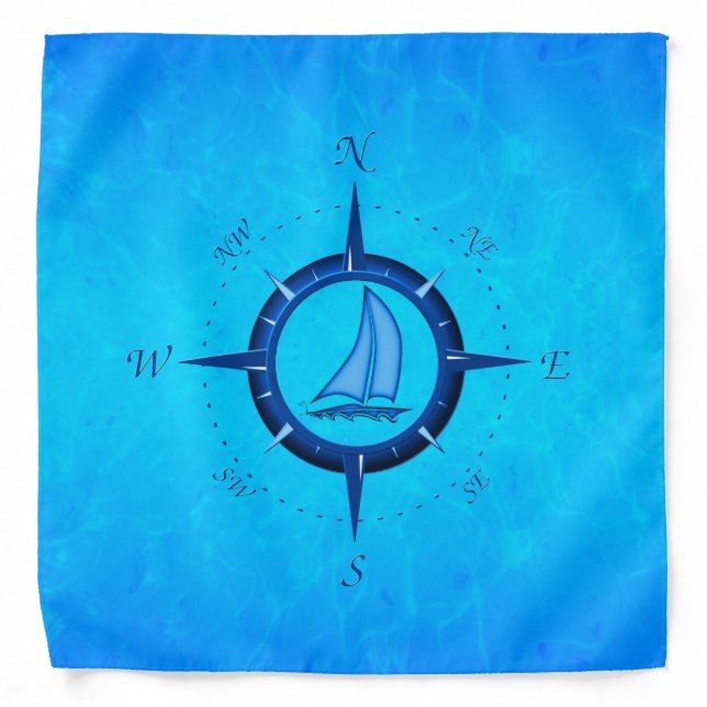 Sailboat And Compass Rose Bandana (Front)