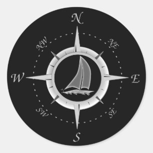 Sailboat And Compass Rose Classic Round Sticker