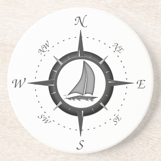Sailboat And Compass Rose Coaster (Front)