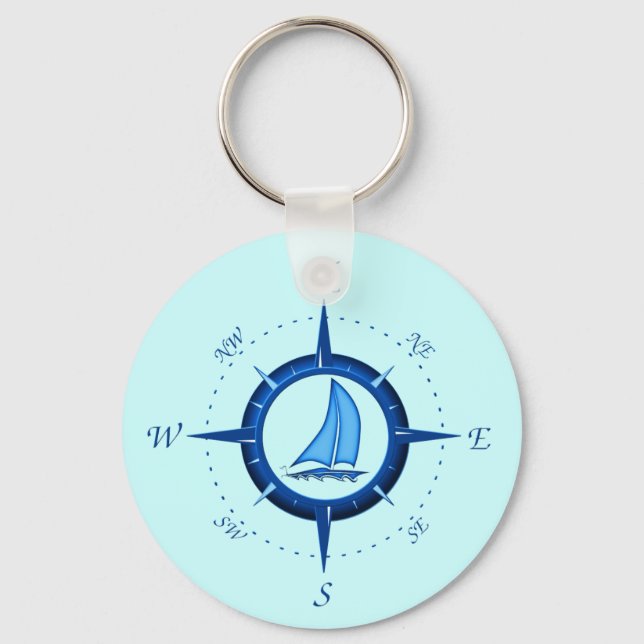 Sailboat And Compass Rose Keychain (Front)