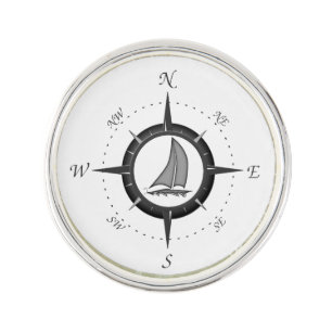 Sailboat And Compass Rose Lapel Pin