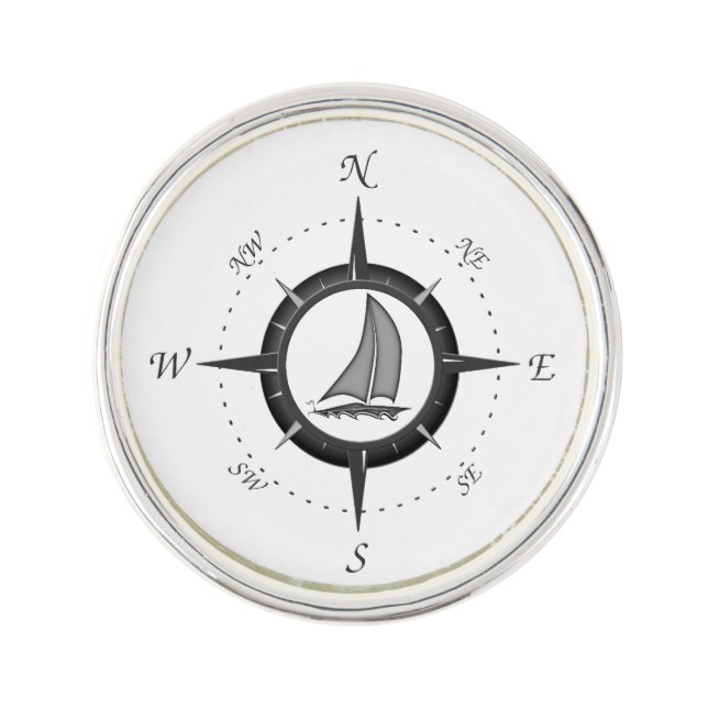 Sailboat And Compass Rose Lapel Pin (Front)