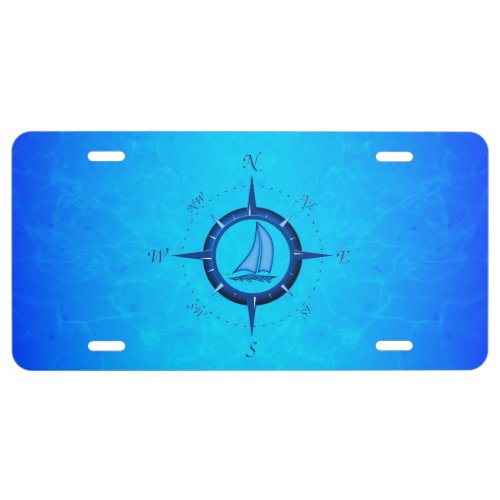 Sailboat And Compass Rose License Plate