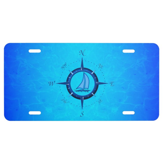 Sailboat And Compass Rose License Plate (Front)