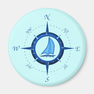 Sailboat And Compass Rose Magnet