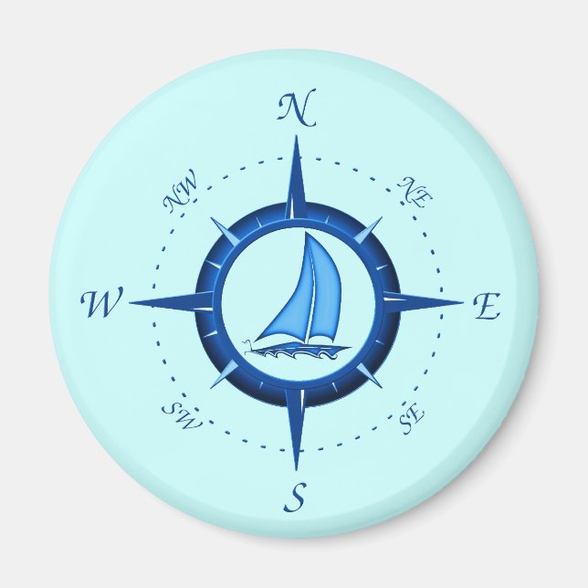 Sailboat And Compass Rose Magnet (Front)